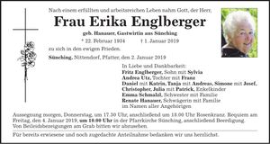 Traueranzeige Erika Englberger