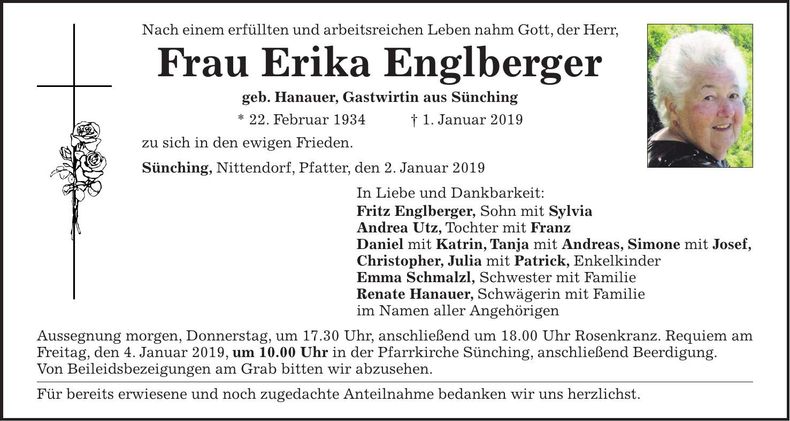 Traueranzeige Erika Englberger