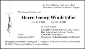Traueranzeige Georg Windstoßer