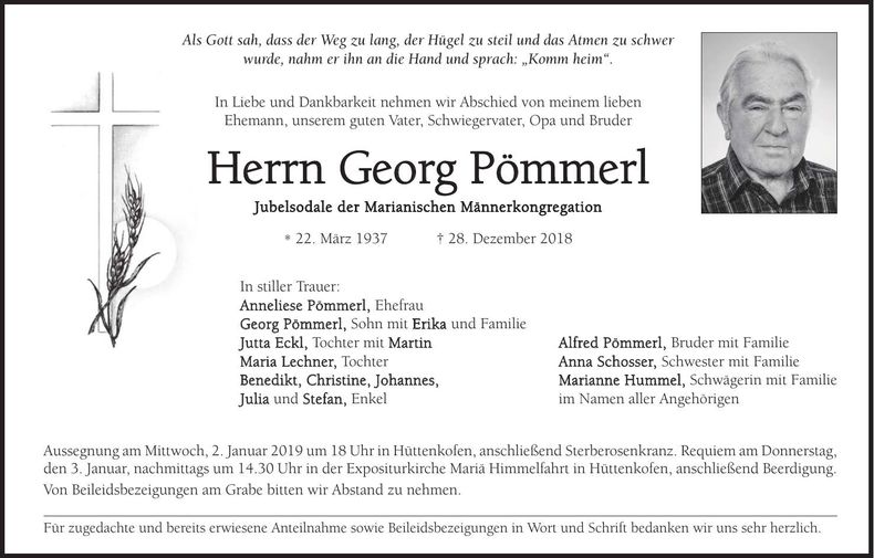 Traueranzeige Georg Pömmerl