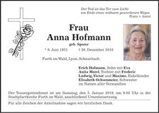 Traueranzeige Anna Hofmann