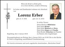 Traueranzeige Lorenz Erber