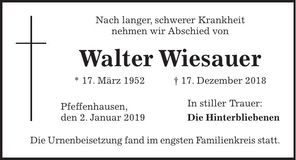 Traueranzeige Walter Wiesauer