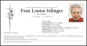 Traueranzeige Louise Islinger