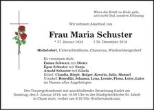 Traueranzeige Maria Schuster
