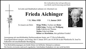 Traueranzeige Frieda Aichinger