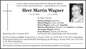 Traueranzeige Martin Wagner