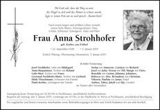Traueranzeige Anna Strohhofer
