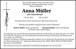 Traueranzeige Anna Müller