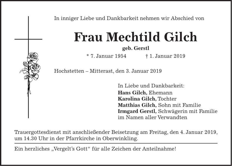 Traueranzeige Mechtild Gilch