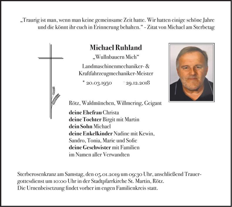Traueranzeige Michael Ruhland