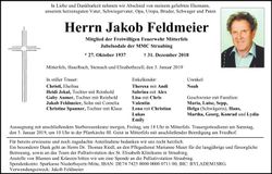 Traueranzeige Jakob Feldmeier