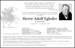 Traueranzeige Adolf Egleder