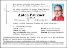 Traueranzeige Anton Paukner