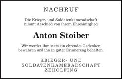 Traueranzeige Anton Stoiber