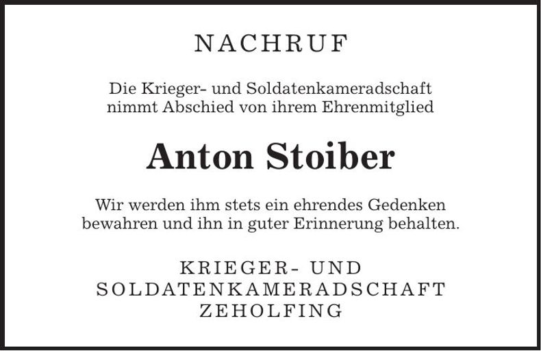 Traueranzeige Anton Stoiber