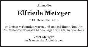 Traueranzeige Elfriede Metzger