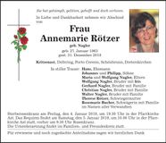 Traueranzeige Annemarie Rötzer