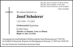 Traueranzeige Josef Schoierer