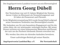 Traueranzeige Georg Dübell
