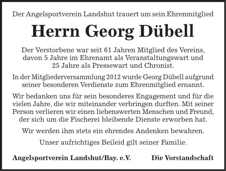 Traueranzeige Georg Dübell
