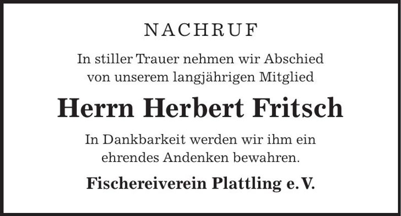 Traueranzeige Herbert Fritsch