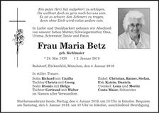 Traueranzeige Maria Betz
