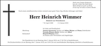 Traueranzeige Heinrich Wimmer