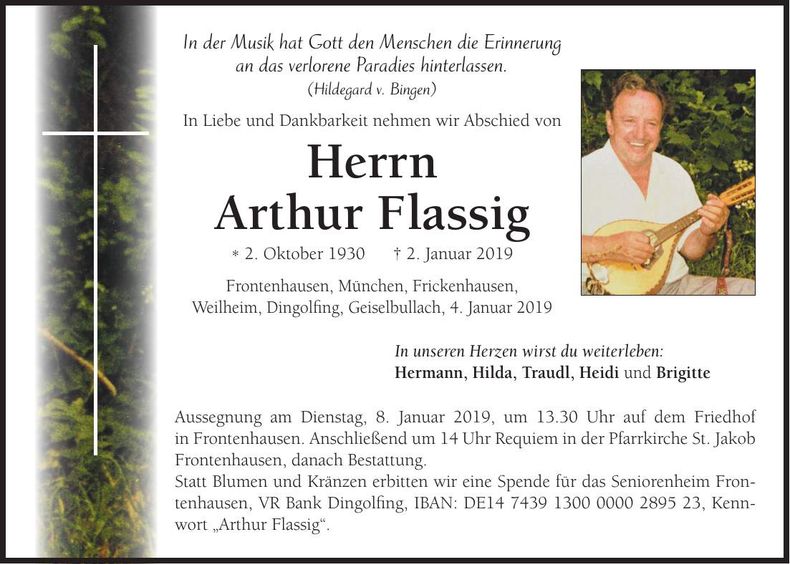 Traueranzeige Arthur Flassig