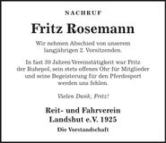 Traueranzeige Fritz Rosemann