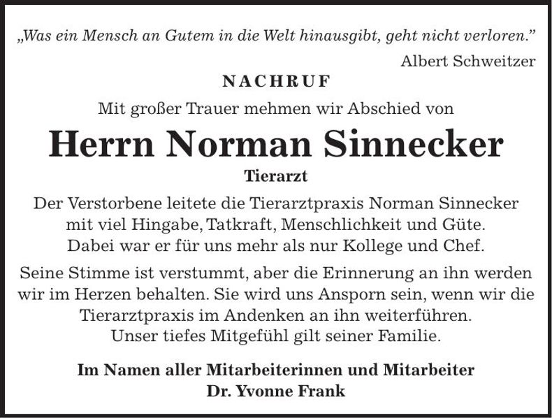 Traueranzeige Norman Sinnecker