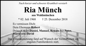Traueranzeige Ria Münch