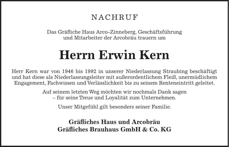 Traueranzeige Erwin Kern