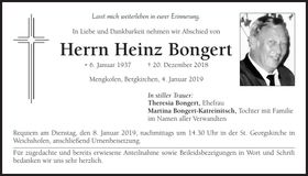Traueranzeige Heinz Bongert