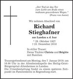 Traueranzeige Richard Stieghafner