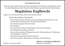 Traueranzeige Magdalena Englbrecht