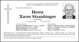Traueranzeige Xaver Straubinger