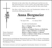 Traueranzeige Anna Bergmeier