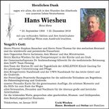 Traueranzeige Hans Wiesheu