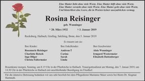 Traueranzeige Rosina Reisinger