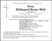 Traueranzeige Hildegard Reeps-Well