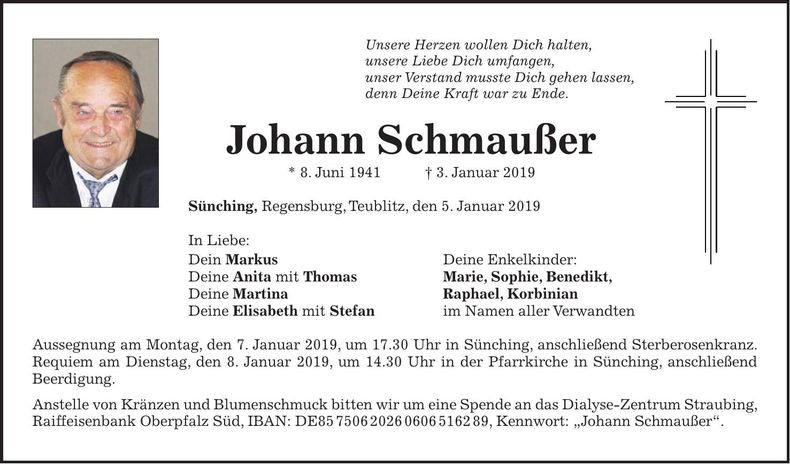 Traueranzeige Johann Schmaußer