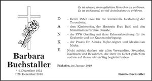 Traueranzeige Barbara Buchstaller