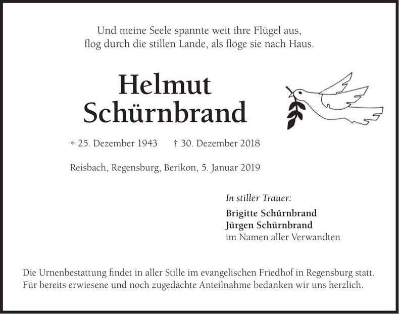 Traueranzeige Helmut Schürnbrand