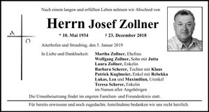 Traueranzeige Josef Zollner