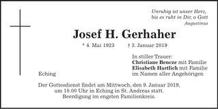 Traueranzeige Josef Gerhaher