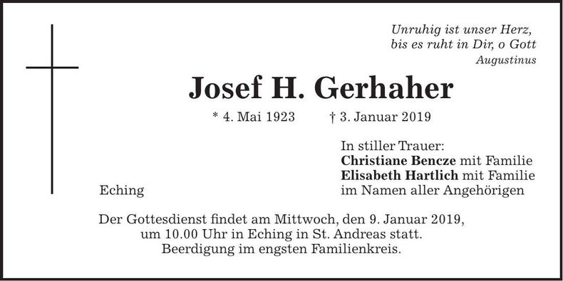 Traueranzeige Josef Gerhaher