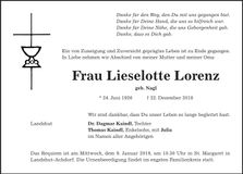 Traueranzeige Lieselotte Lorenz