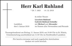Traueranzeige Karl Ruhland