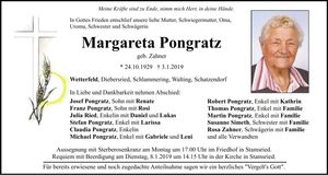 Traueranzeige Margareta Pongratz